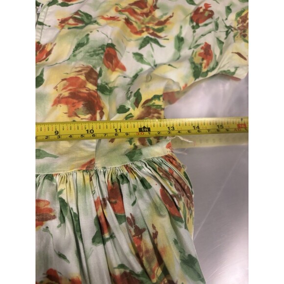Vtg 1950s Full Skirt Day Dress tea M 50s Handmade Garden Floral MCM Party Flaw* - Picture 9 of 16
